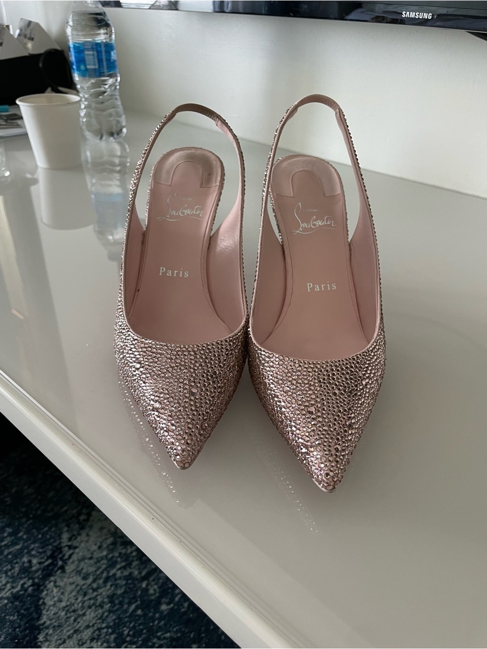 Christian Louboutin Blush Crystal Slingback Pumps with Signature Red Sole - Picture 4 of 4